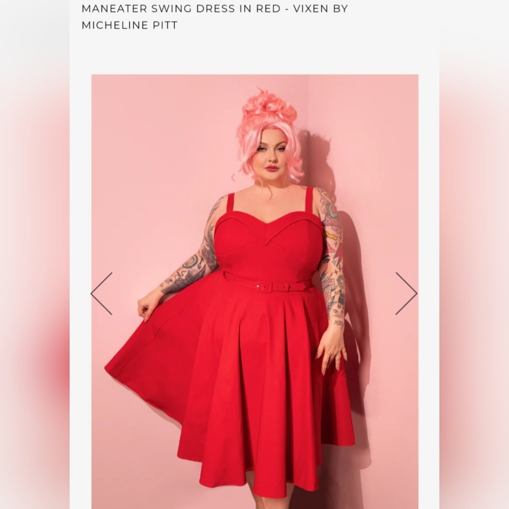 Vixen by Micheline Pitt Red Fit and Flare Midi Dress